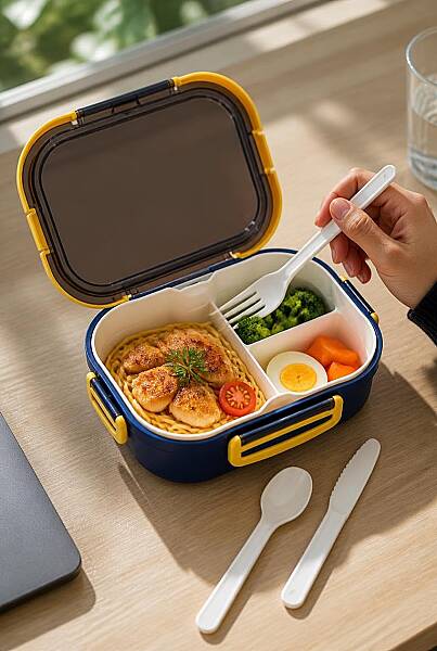 Plastik Mavi Lunchbox 2 Katlı 6 Bölmeli Sefer Tası, Yemek Kutusu (AMZ45) - 3
