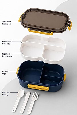 Plastik Mavi Lunchbox 2 Katlı 6 Bölmeli Sefer Tası, Yemek Kutusu (AMZ45) - 4