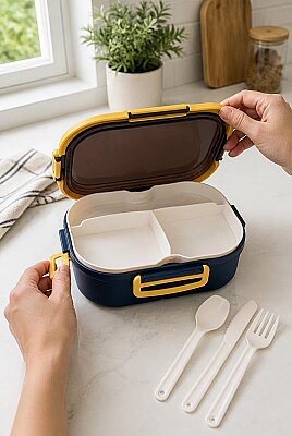 Plastik Mavi Lunchbox 2 Katlı 6 Bölmeli Sefer Tası, Yemek Kutusu (AMZ45) - 5