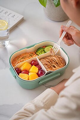Plastik Yeşil Lunchbox 2 Katlı 6 Bölmeli Sefer Tası, Yemek Kutusu 1200 Ml - 5