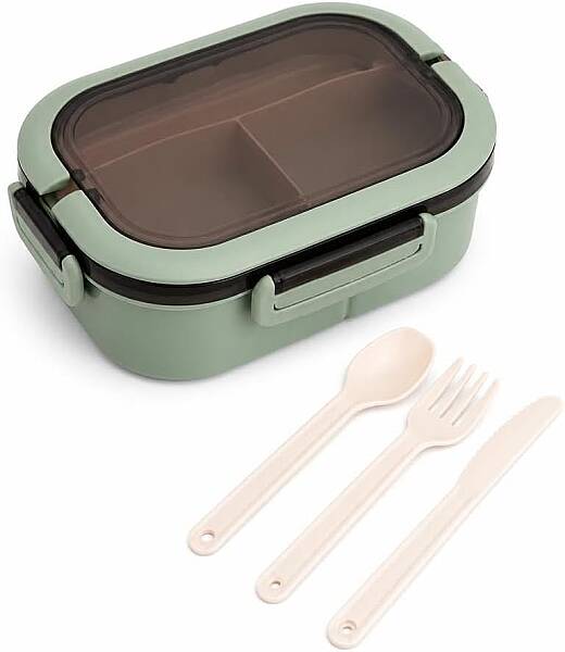 Plastik Yeşil Lunchbox 2 Katlı 6 Bölmeli Sefer Tası, Yemek Kutusu 1200 Ml - 6
