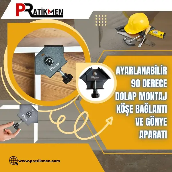 Pratikmen Ayarlanabilir 90 Derece Dolap Montaj Köşe Bağlantı ve Gönye Aparatı (SL0518) - 1