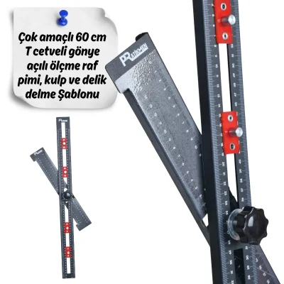 Pratikmen T Cetveli 60 Cm Gönye Açılı Kulp ve Delik Delme Şablonu -S- (SL0563) - 5