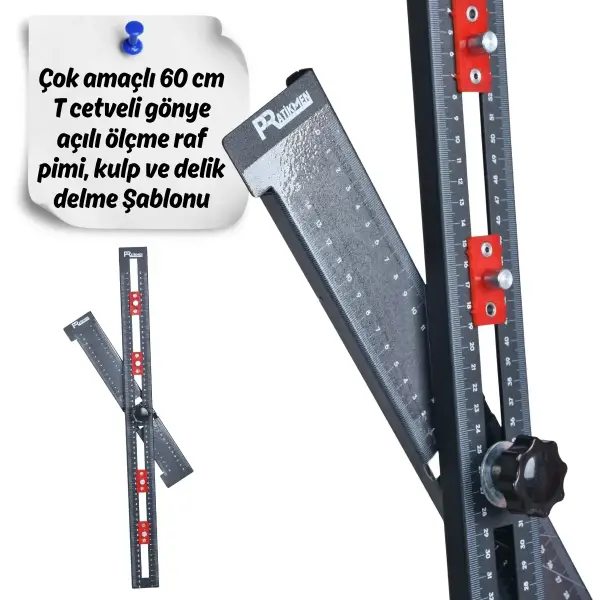 Pratikmen T Cetveli 60 Cm Gönye Açılı Kulp ve Delik Delme Şablonu -S- (SL0563) - 5
