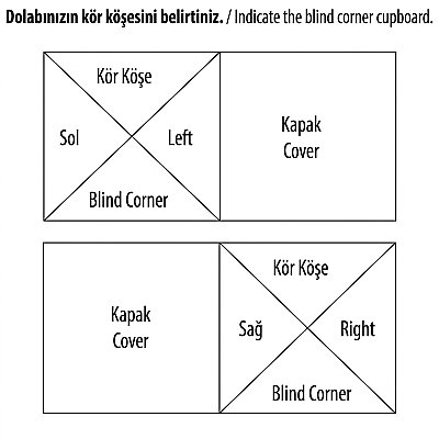 Pyramith Kör Köşe Fasülye Krom 45 cm Sol Mekanizma (C-3020-KR) - 3