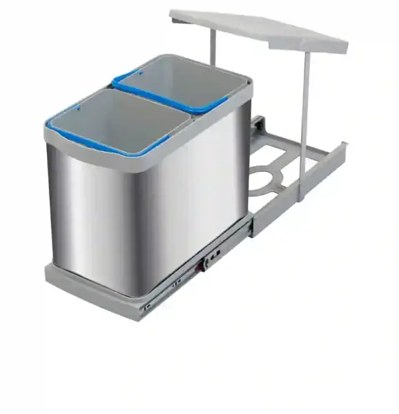 Pyramith Teleskopik Raylı Paslanmaz Gövde 12+12 Litre Çöp Kovası Gri Renk (P-9455) - 2