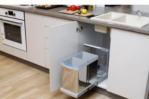 Pyramith Teleskopik Raylı Paslanmaz Gövde 12+12 Litre Çöp Kovası Gri Renk (P-9455) - 1