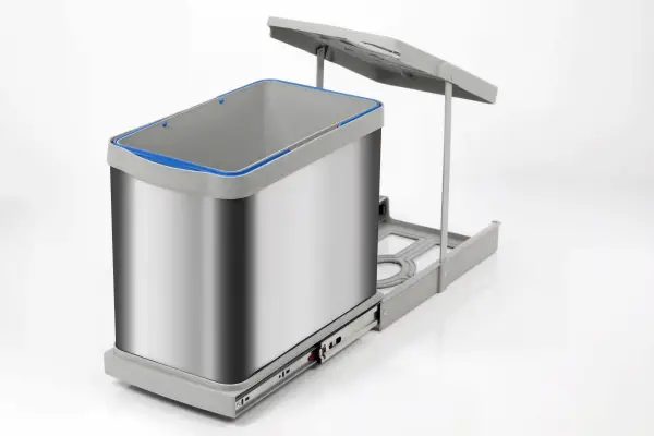 Pyramith Teleskopik Raylı Paslanmaz Gövde 24 Litre Çöp Kovası Gri Renk (P-9453) - 2