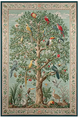 Rafel 900 Ağaç Botanik Çiçekli Halı Yıkanabilir İnce Dokuma Taban Yolluk Salon Oturma Odası Halısı 120x200 - 1
