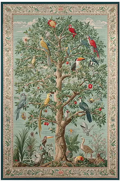 Rafel 900 Ağaç Botanik Çiçekli Halı Yıkanabilir İnce Dokuma Taban Yolluk Salon Oturma Odası Halısı 120x200 - 1