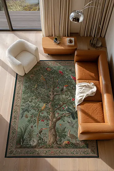 Rafel 900 Ağaç Botanik Çiçekli Halı Yıkanabilir İnce Dokuma Taban Yolluk Salon Oturma Odası Halısı 120x200 - 2
