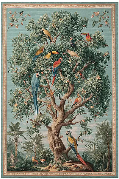 Rafel 901 Mavi Yeşil Ağaç Çiçekli Halı Yıkanabilir İnce Dokuma Yolluk Salon Oturma Odası Halısı 120x200 - 1