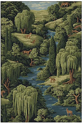 Rafel 903 Orman Temalı Botanik Desenli Halı Yıkanabilir İnce Dokuma Yolluk Salon Oturma Odası Halısı 120x200 - 1