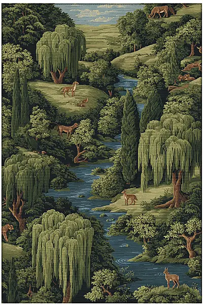 Rafel 903 Orman Temalı Botanik Desenli Halı Yıkanabilir İnce Dokuma Yolluk Salon Oturma Odası Halısı 120x200 - 1