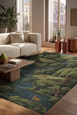 Rafel 903 Orman Temalı Botanik Desenli Halı Yıkanabilir İnce Dokuma Yolluk Salon Oturma Odası Halısı 120x200 - Arteluna Home (1)