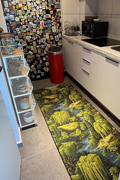 Rafel 903 Orman Temalı Botanik Desenli Halı Yıkanabilir İnce Dokuma Yolluk Salon Oturma Odası Halısı 120x200 - 4
