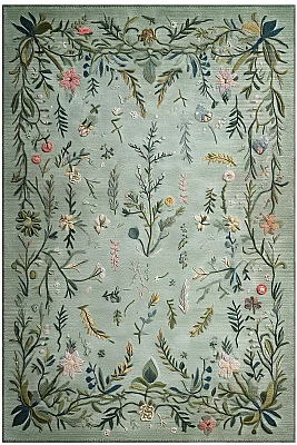 Rafel 904 Yeşil Çiçekli Halı Tasarım Halı Yıkanabilir İnce Dokuma Yolluk Salon Oturma Odası Halısı 120x200 - 1