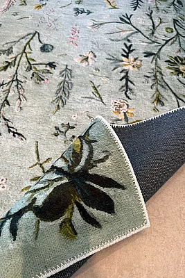 Rafel 904 Yeşil Çiçekli Halı Tasarım Halı Yıkanabilir İnce Dokuma Yolluk Salon Oturma Odası Halısı 120x200 - 3
