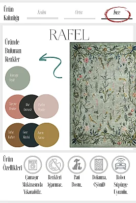 Rafel 904 Yeşil Çiçekli Halı Tasarım Halı Yıkanabilir İnce Dokuma Yolluk Salon Oturma Odası Halısı 120x200 - 4