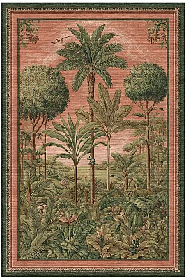 Rafel 905 Pembe Yeşil Palmiyeli Halı Tasarım Halı Yıkanabilir İnce Dokuma Salon Oturma Odası Halısı 120x200 - 1