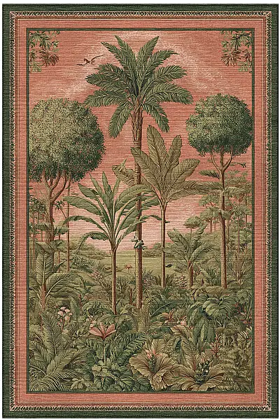 Rafel 905 Pembe Yeşil Palmiyeli Halı Tasarım Halı Yıkanabilir İnce Dokuma Salon Oturma Odası Halısı 120x200 - 1