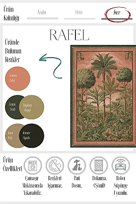 Rafel 905 Pembe Yeşil Palmiyeli Halı Tasarım Halı Yıkanabilir İnce Dokuma Salon Oturma Odası Halısı 120x200 - 3