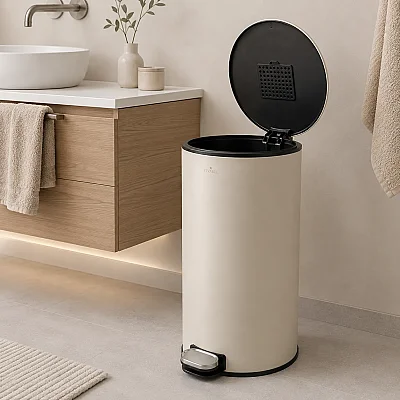 Round Mat Krem Çöp Kovası 30 L (VA 9206) - 1