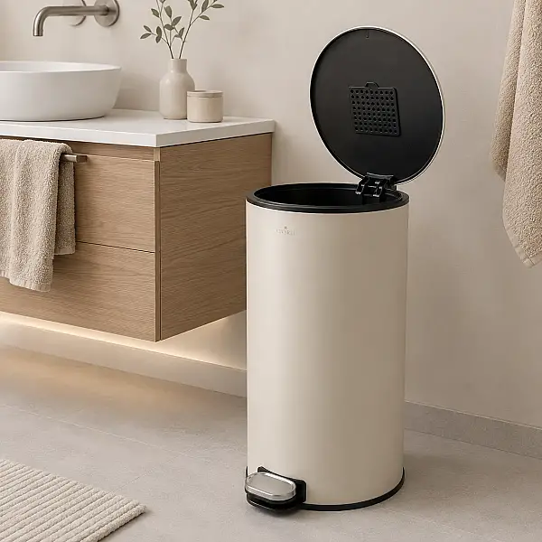 Round Mat Krem Çöp Kovası 30 L (VA 9206) - 1