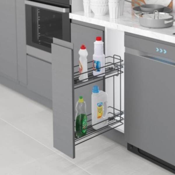 Starax 20cm Gizli Raylı Deterjanlık Tel Hasır Sepetli (Çift Açılım) Antrasit Renk Sol Yön (S-2441-A) - 1