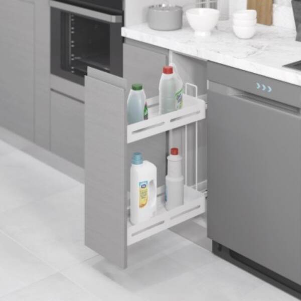 Starax 25cm Unique Box Gizli Raylı Deterjanlık (Çift Açılım) Beyaz Renk Sol Yön (S-2443-UB-W) - 1