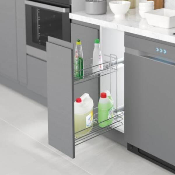 Starax 25cm Tel Hasır Sepetli Gizli Raylı Deterjanlık (Çift Açılım) Tel Krom Renk Sol Yön (S-2445-C) - 1