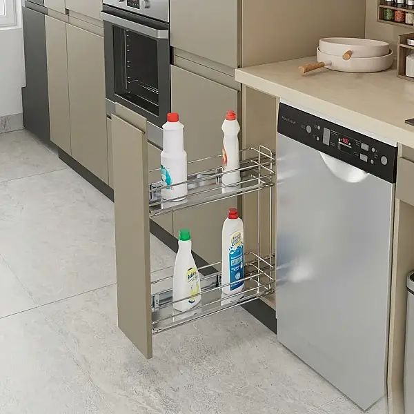 Starax 25cm Yandan Teleskopik Raylı Deterjanlık Frenli Ahşap Tablalı Krom Renk (S-2482-C) - 1