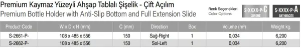 Starax 15cm Premium Kaymaz Yüzeyli Ahşap Tablalı Şişelik - Çift Açılım Antrasit Renk Sağ Yön (S-2661-P-A) - 3