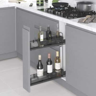 Starax 15cm Premium Kaymaz Yüzeyli Ahşap Tablalı Şişelik - Çift Açılım Antrasit Renk Sağ Yön (S-2661-P-A) - 1