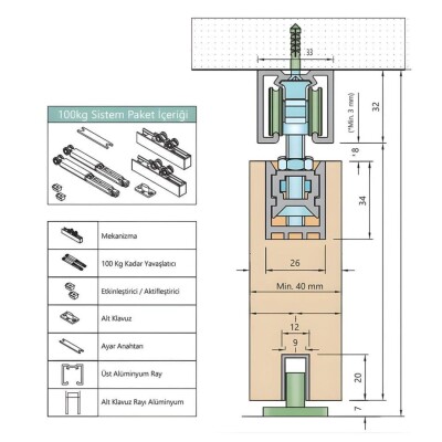 Sisco 100 kg Sürgülü Kapılar Serisi için Frenli Sürme Kapı Sistemi (SCS0138-0198) - 2