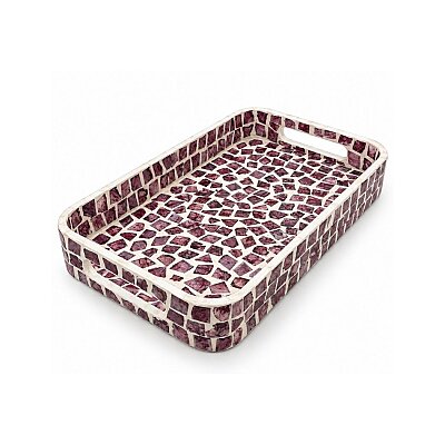 Bordo Sedef Mozaik İşlemeli Kulplu Dekoratif Sunum Tepsisi (SVR-BH6766) - SESE