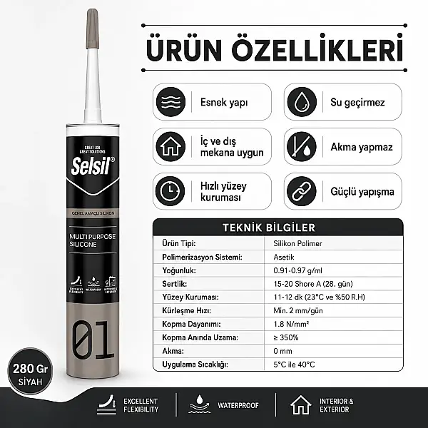 Selsil Genel Amaçlı Silikon Siyah 280 Gr (SEL25) - 3