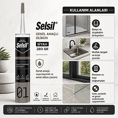 Selsil Genel Amaçlı Silikon Siyah 280 Gr (SEL25) - Selsil (1)