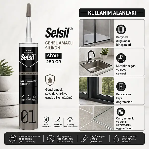 Selsil Genel Amaçlı Silikon Siyah 280 Gr (SEL25) - 2