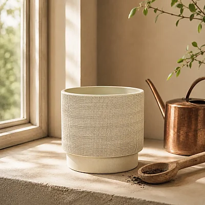 Seramik Saksı Light Bej 17*15 cm (AK.JH0031) - Vitale (1)