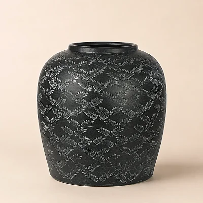 Seramik Vazo Koyu Gri 23*25 cm (AK.JH0010) - 4