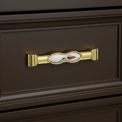 Tomurcuk Porselen Mobilya Kulbu Altın/Beyaz 128mm (198-41-128-16) - Tomurcuk Porselen