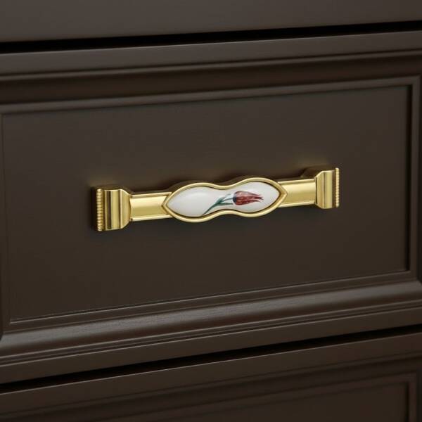 Tomurcuk Porselen Mobilya Kulbu Altın/Beyaz 128mm (198-41-128-16) - 1