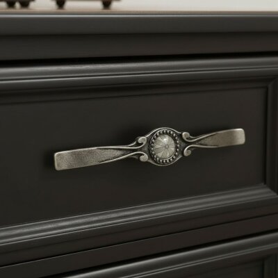 Tomurcuk Porselen Antik Gümüş/Beyaz Mobilya Kulbu 96mm Kulp (198-40-96-20) - Tomurcuk Porselen