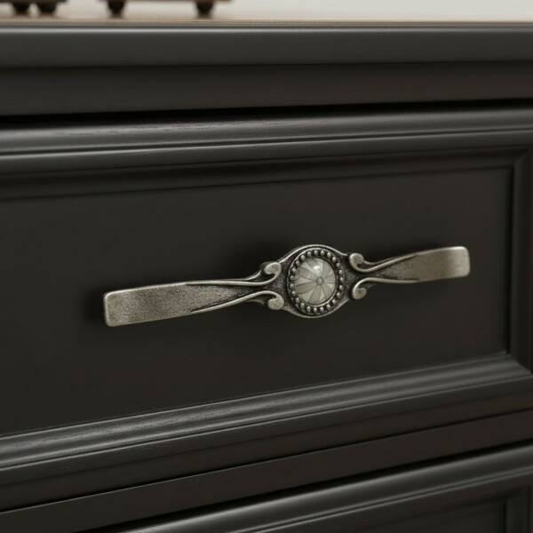 Tomurcuk Porselen Antik Gümüş/Beyaz Mobilya Kulbu 96mm Kulp (198-40-96-20) - 1