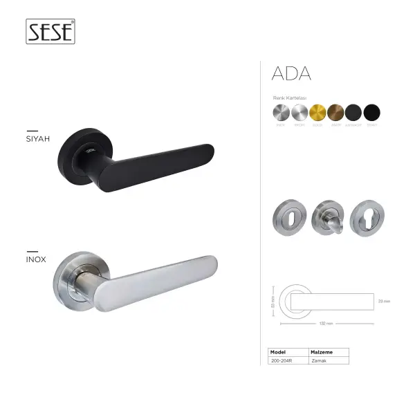 Sese Ada Modeli Yale Rozetli Kapı Kolu Siyah Renk (200-204R-03-02) - 3