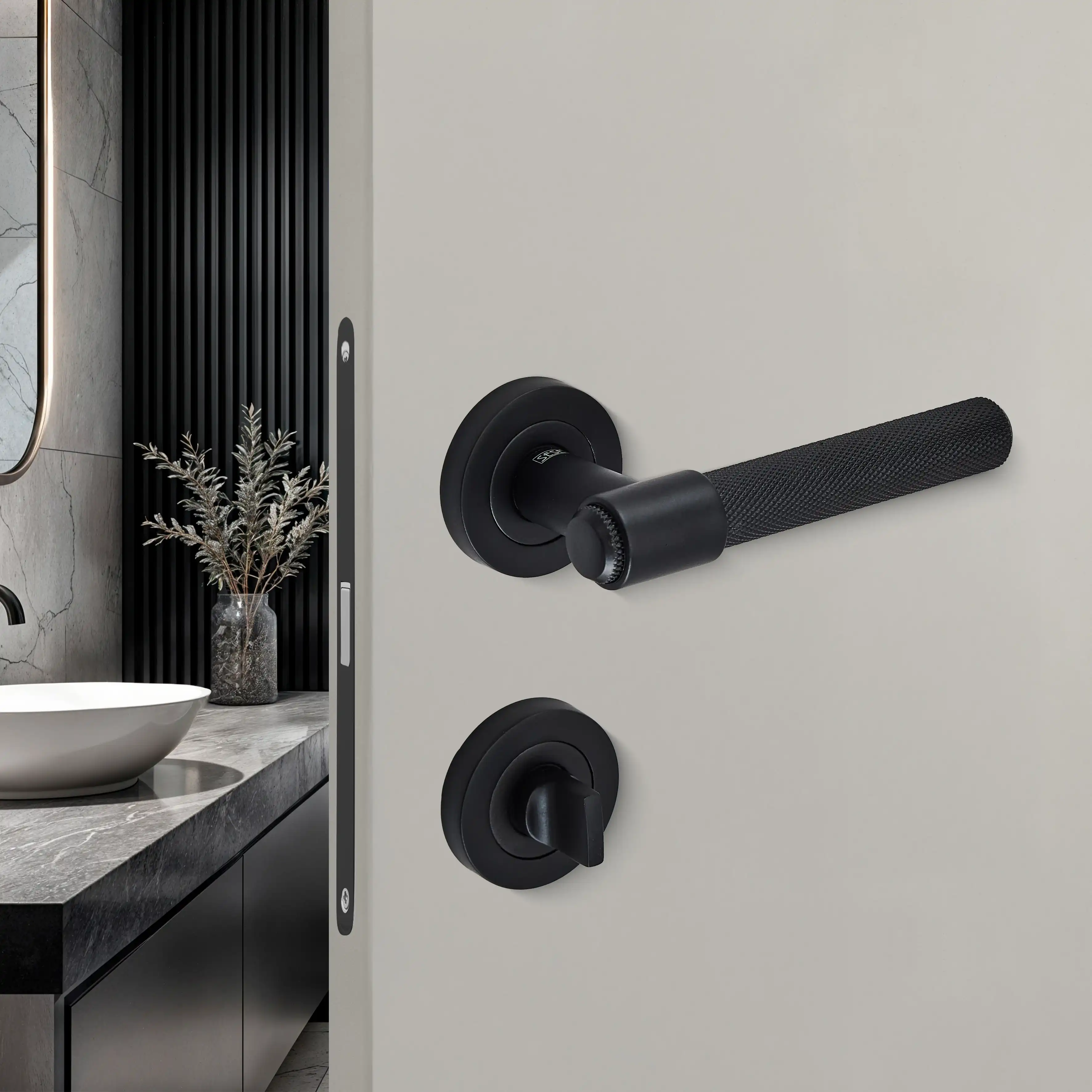 Sese Alya Modeli Rozetli Wc Kapı Kolu Siyah (200-214R-02-02) - 2
