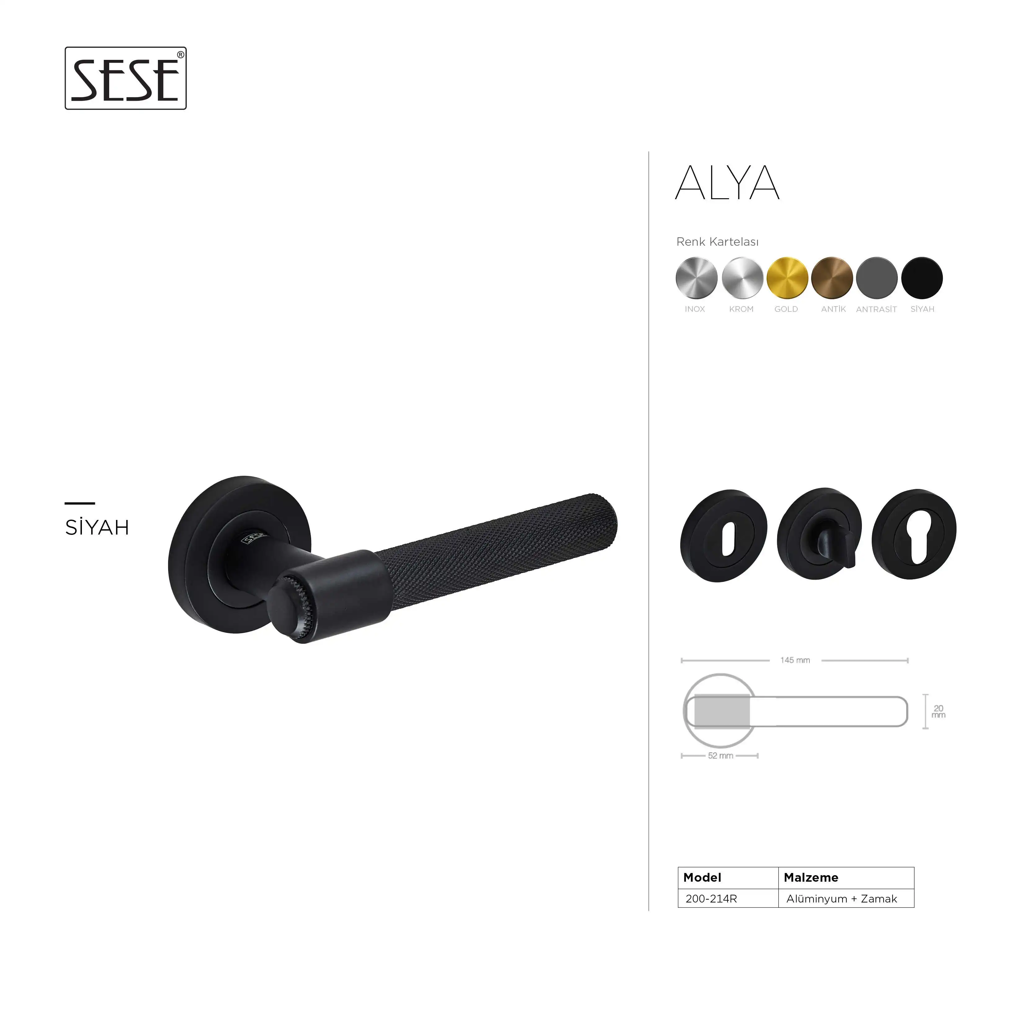 Sese Alya Modeli Rozetli Wc Kapı Kolu Siyah (200-214R-02-02) - 5