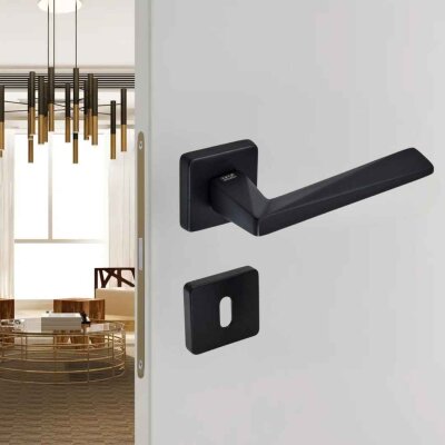 Sese Ayla Modeli Kare Rozetli Oda Kapı Kolu Siyah (200-242R-01-02) - Sese