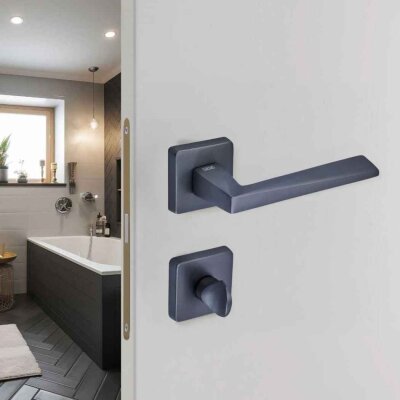 Sese Ayla Modeli Kare Rozetli Wc Kapı Kolu Antrasit (200-242R-02-54) - Sese